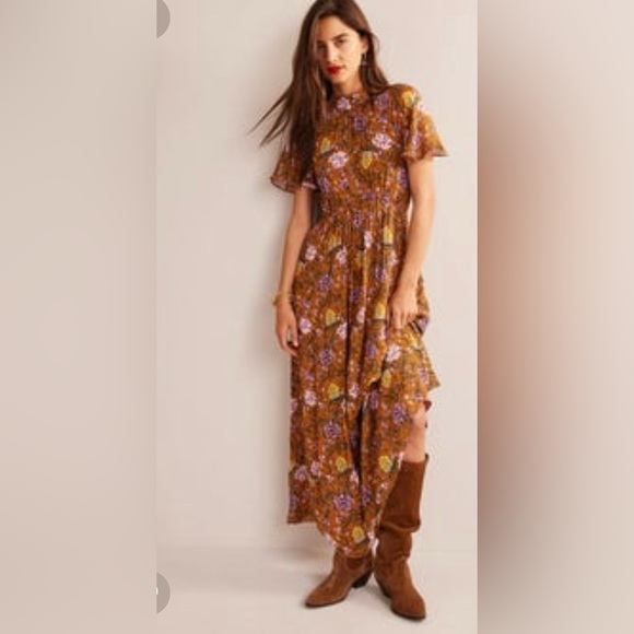 Boden tie back gathered midi dress size 14 nwot d0803 - Picture 2 of 7